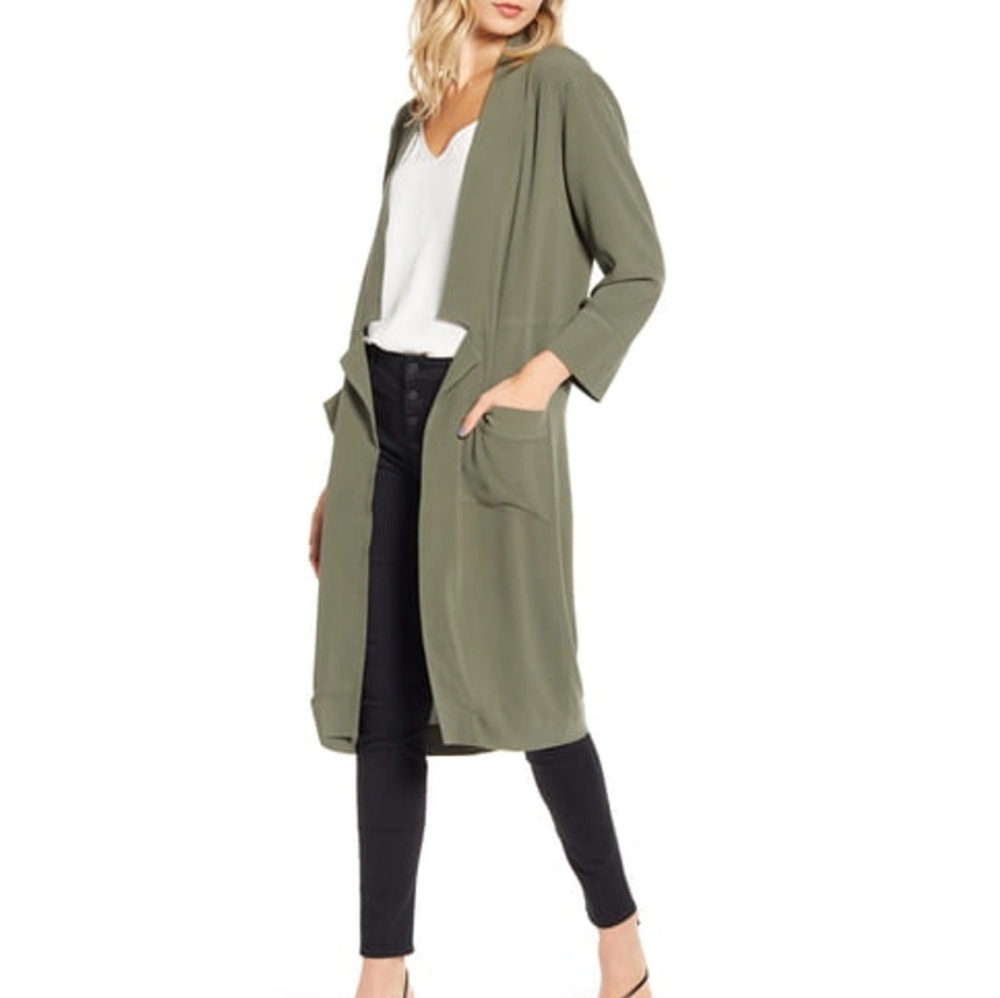 Chelsea 28 Cardigan Duster Olive Sarma Jacket Longline Green Boho Fall Spring